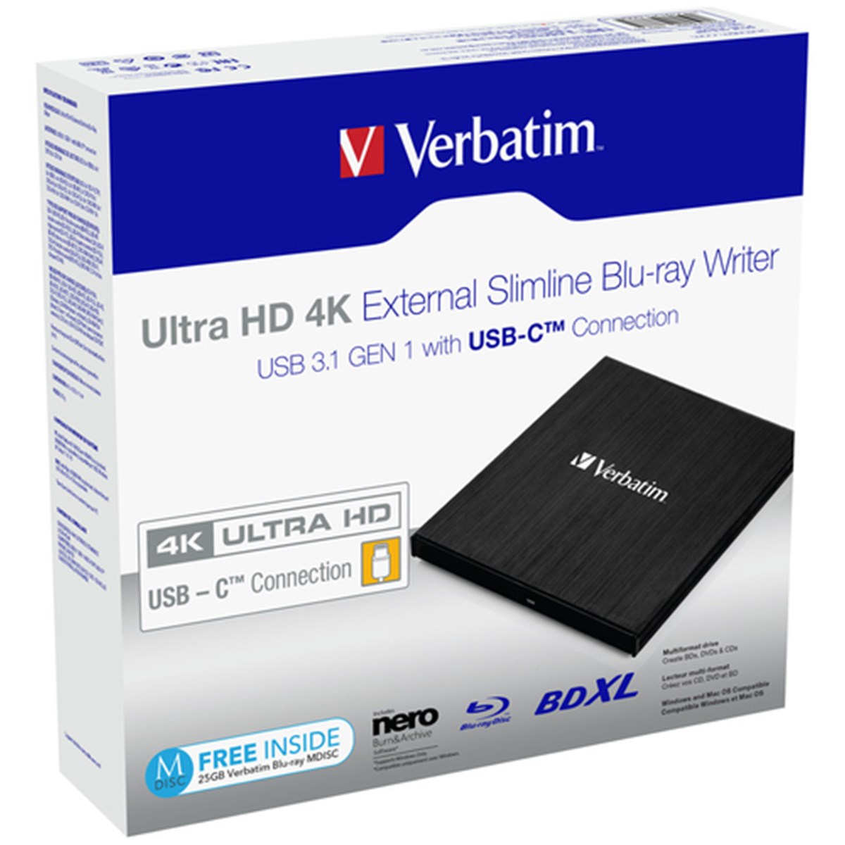 VERBATIM MASTERIZZATORE ESTERNO SLIMLINE BLU-RAY WRITER 4K TYPE-C