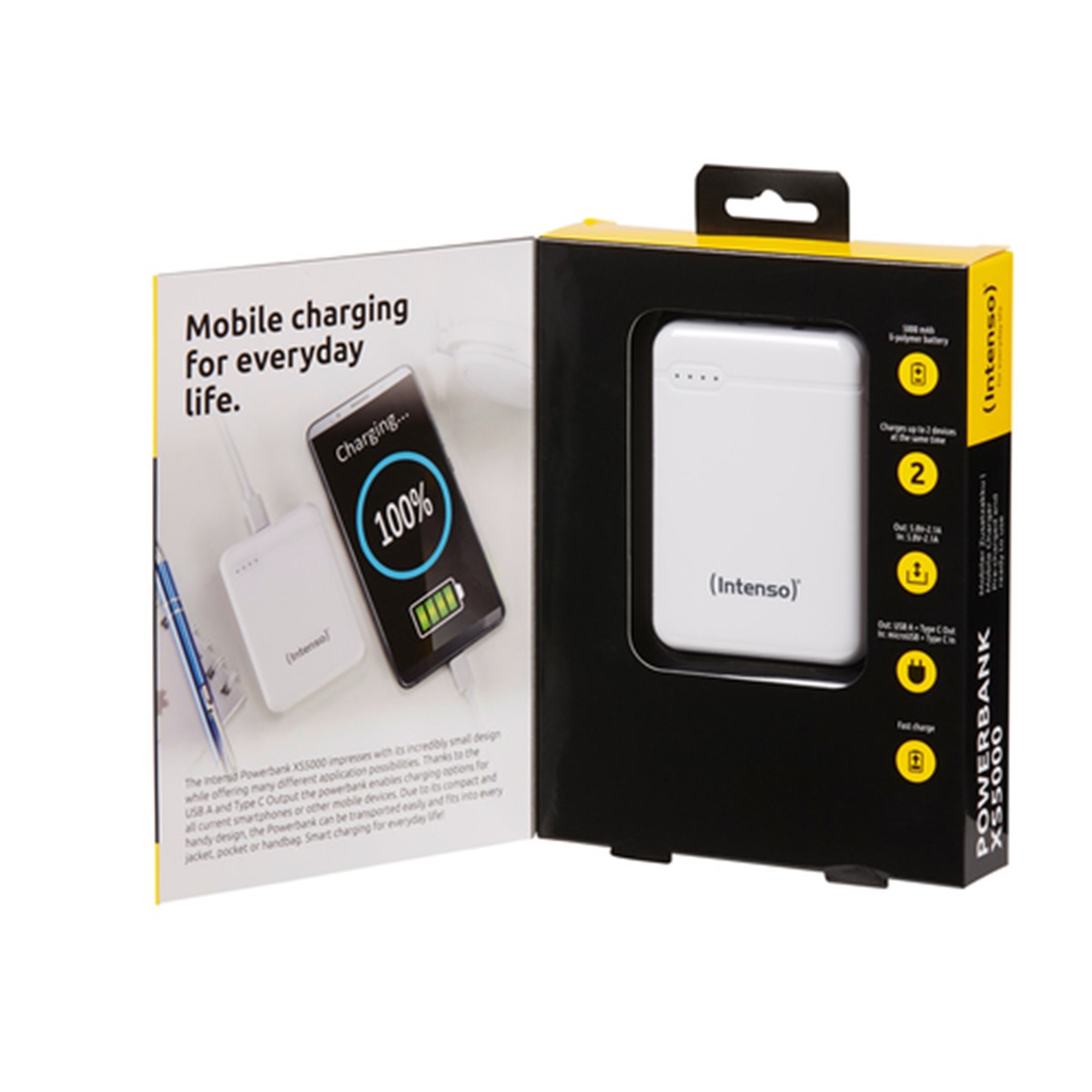 INTENSO POWER BANK 5000MAH USB A+TYPE C  5V-2.1A MICRO USB+TYPE C 5V-2.1A WHITE