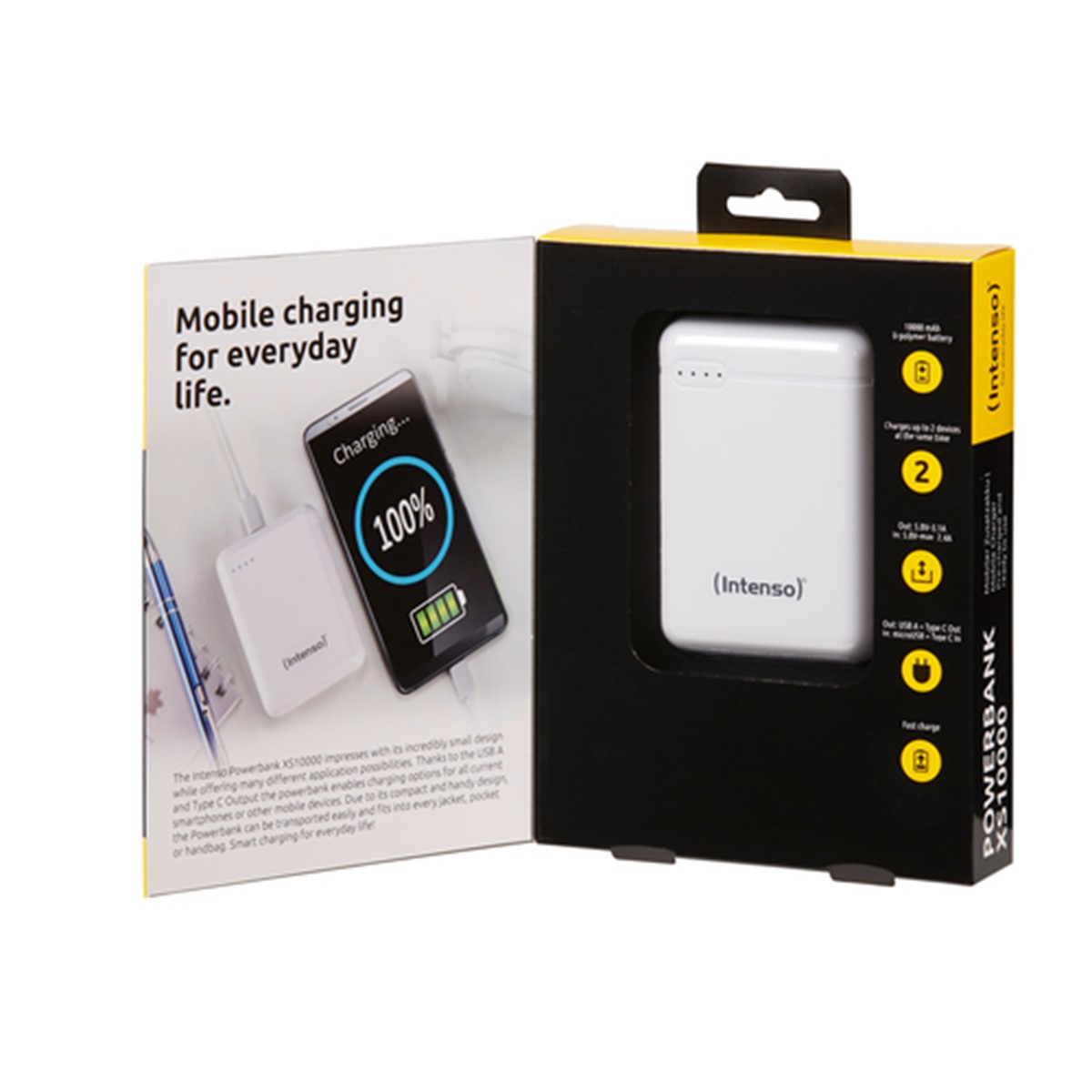 INTENSO POWER BANK 10000MAH USB A+TYPE C 5V-3.1A MICRO USB+TYPE C 5V - 3.1A WHITE