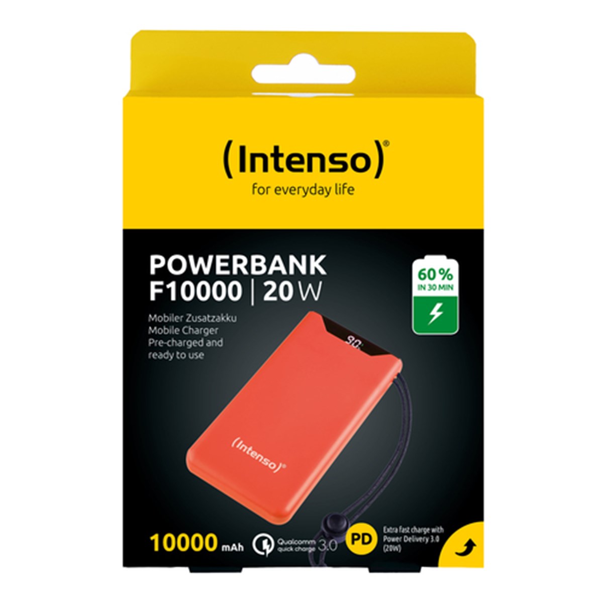 INTENSO POWER BANK  F10000, PD, QUALCOMM QUICK CHARGE 3.0, DIGITAL PERCENTAGE DISPLAY, ARANCIO