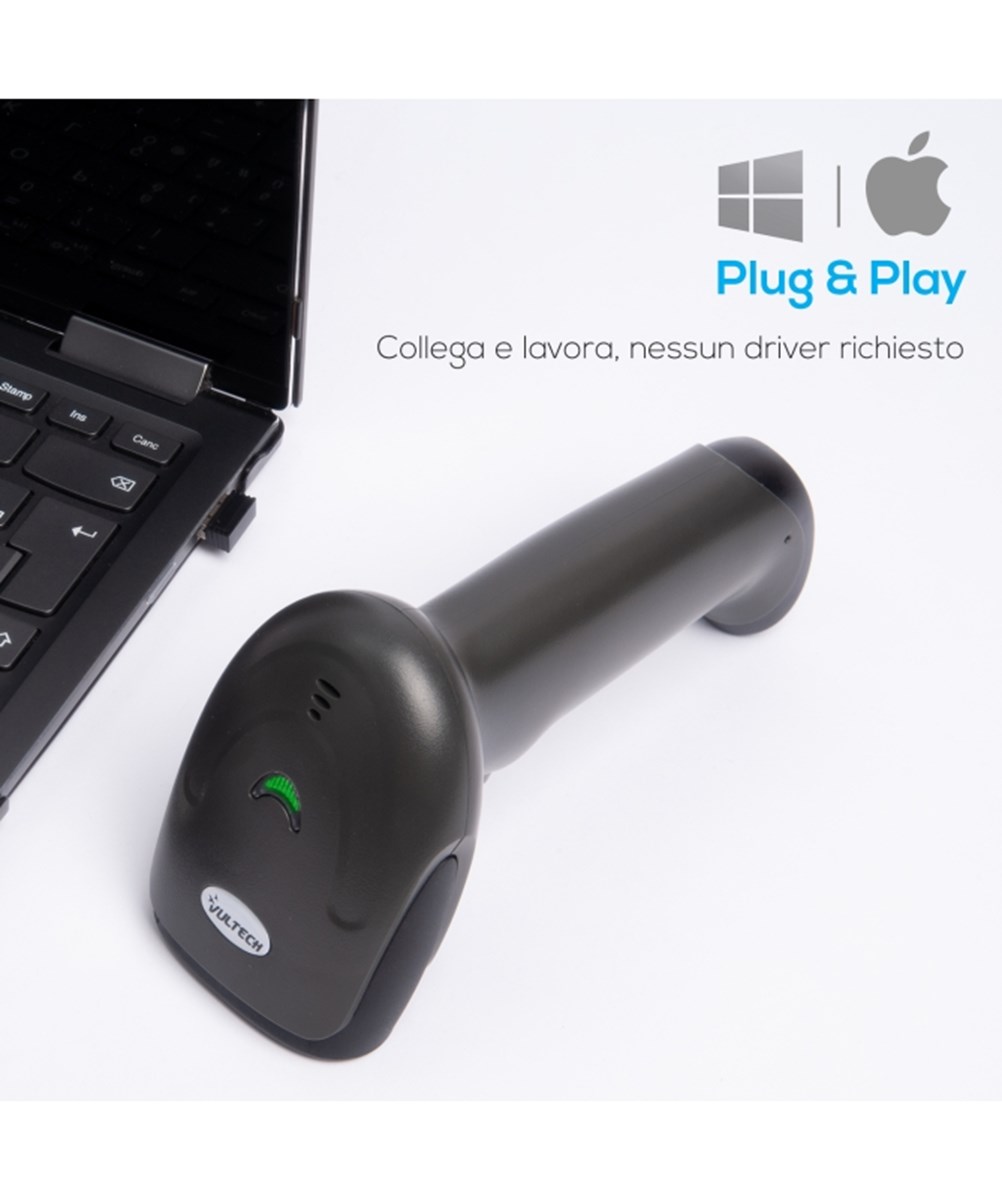VULTECH LETTORE PISTOLA BARCODE SCANNER LASER 1D WIRELESS BLUETOOTH