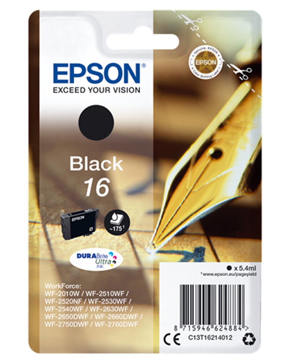 EPSON CART INK NERO PER WF-2510WF, WF-2520NF, WF-2530WF WF-2540WF SERIE 16 PENNA E CRUCIVERBA