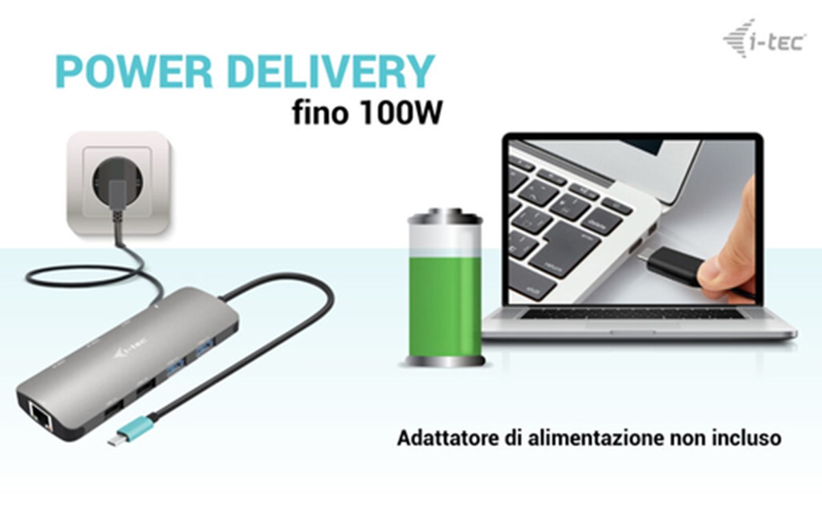 I-TEC USB-C NADNO 2x DISPLAY DOCKING STATION E POWER DELIVERY 100 W, METAL