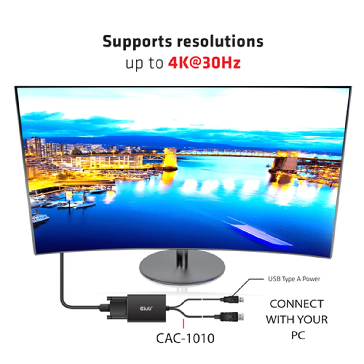 CLUB3D DISPLAYPORT TO DUAL LINK DVI-I DUAL LINK ACTIVE ADAPTER MAX RES 4K30HZ