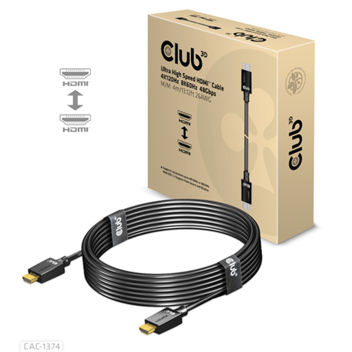 CLUB 3D CAVO ULTRA HIGHT SPEED HDMI 4K120Hz, 8K60Hz 48Gbps M/M 4 MT 13.12ft 26AWG
