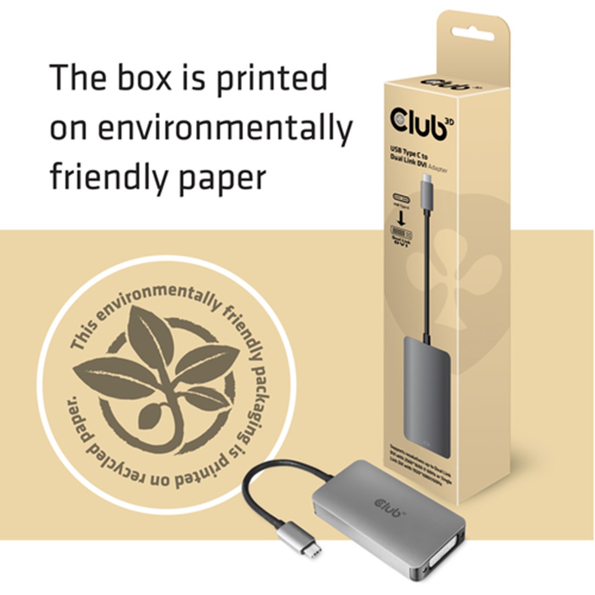 CLUB3D USB TYPE C TO DVI DUAL LINK SUPPORTS 4K30HZ RESOLUTIONS