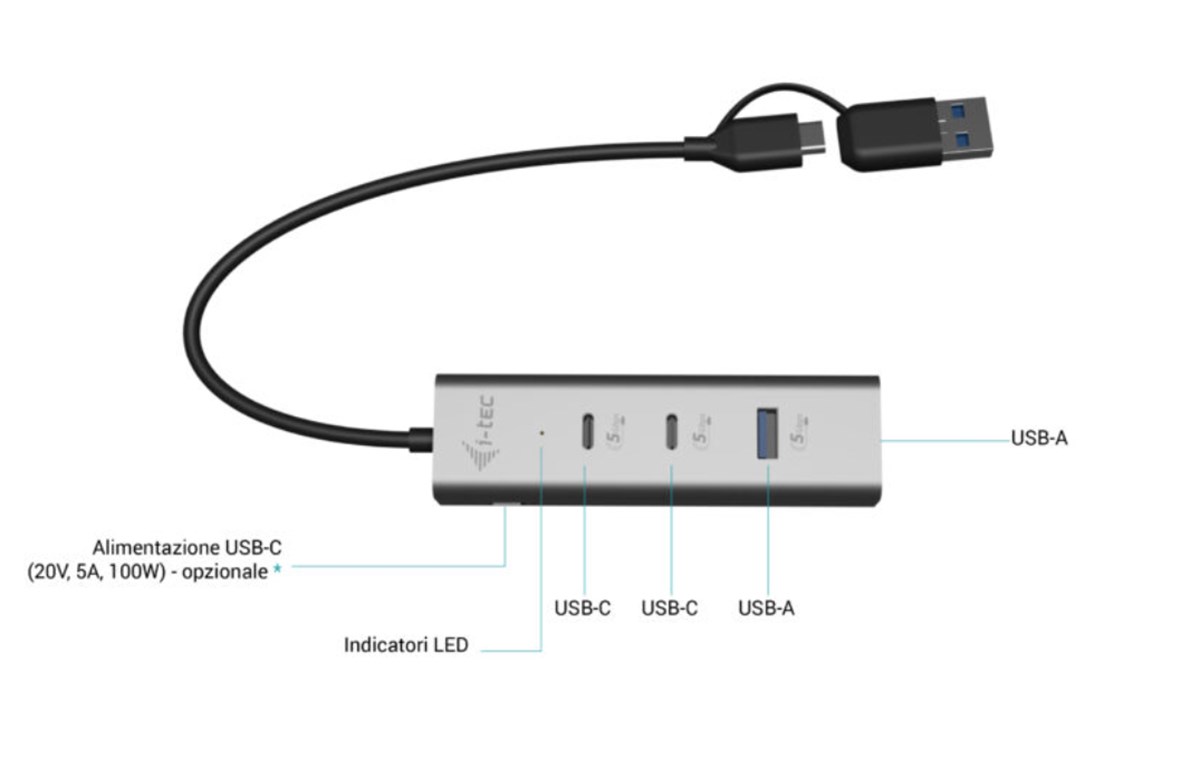 I-TEC HUB RICARICA UNIVERSALE, METALLO, 2X USB-C, 2X USB-A PORT, PD 85W