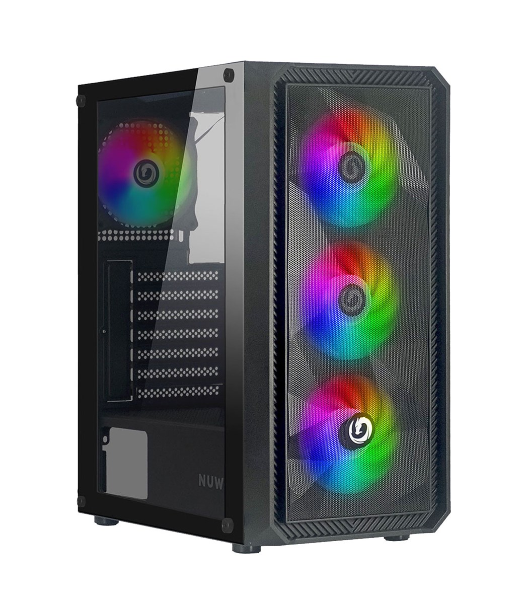 NUWO CASE ATX RODAN R602 0.5MM SPCC USB3.0/2.0 4 FAN 12CM ARGB FRONT MESH SIDE GLASS NERO