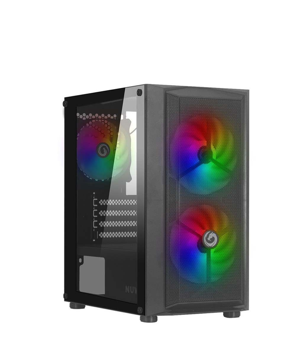 NUWO MICRO CASE ATX BLITZ R26 0.5MM SPCC USB3.0/2.0 3 FAN 12CM ARGB RAINBOW FRONT MESH SIDE GLASS NE
