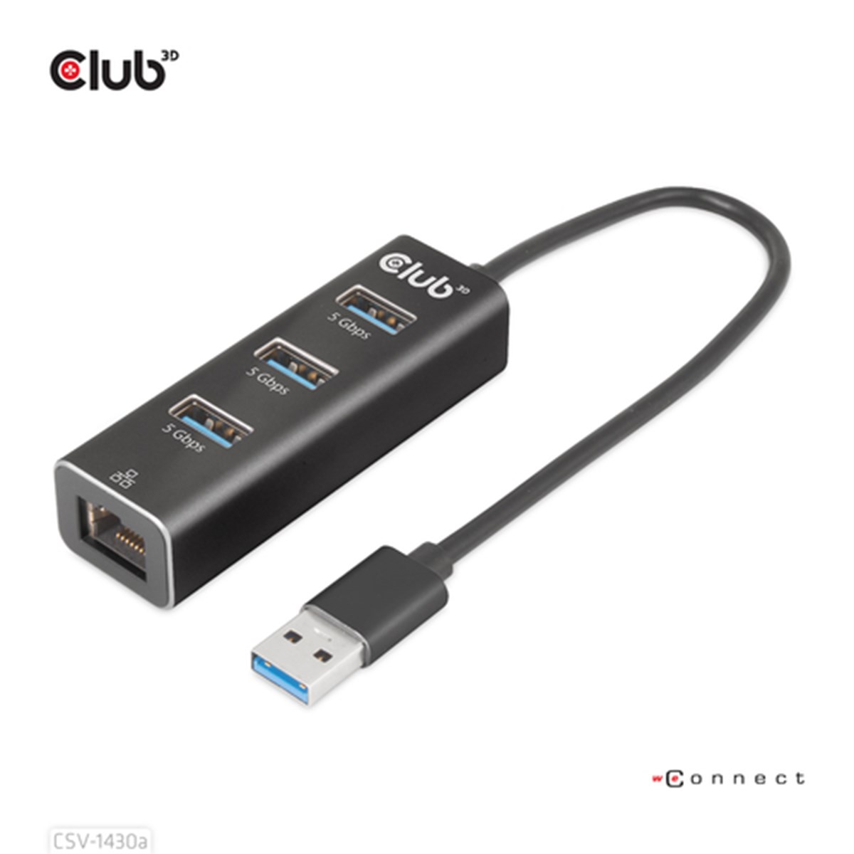 CLUB3D HUB USB 3.2 GEN1 TYPE A 3-Ports Gigabit Ethernet