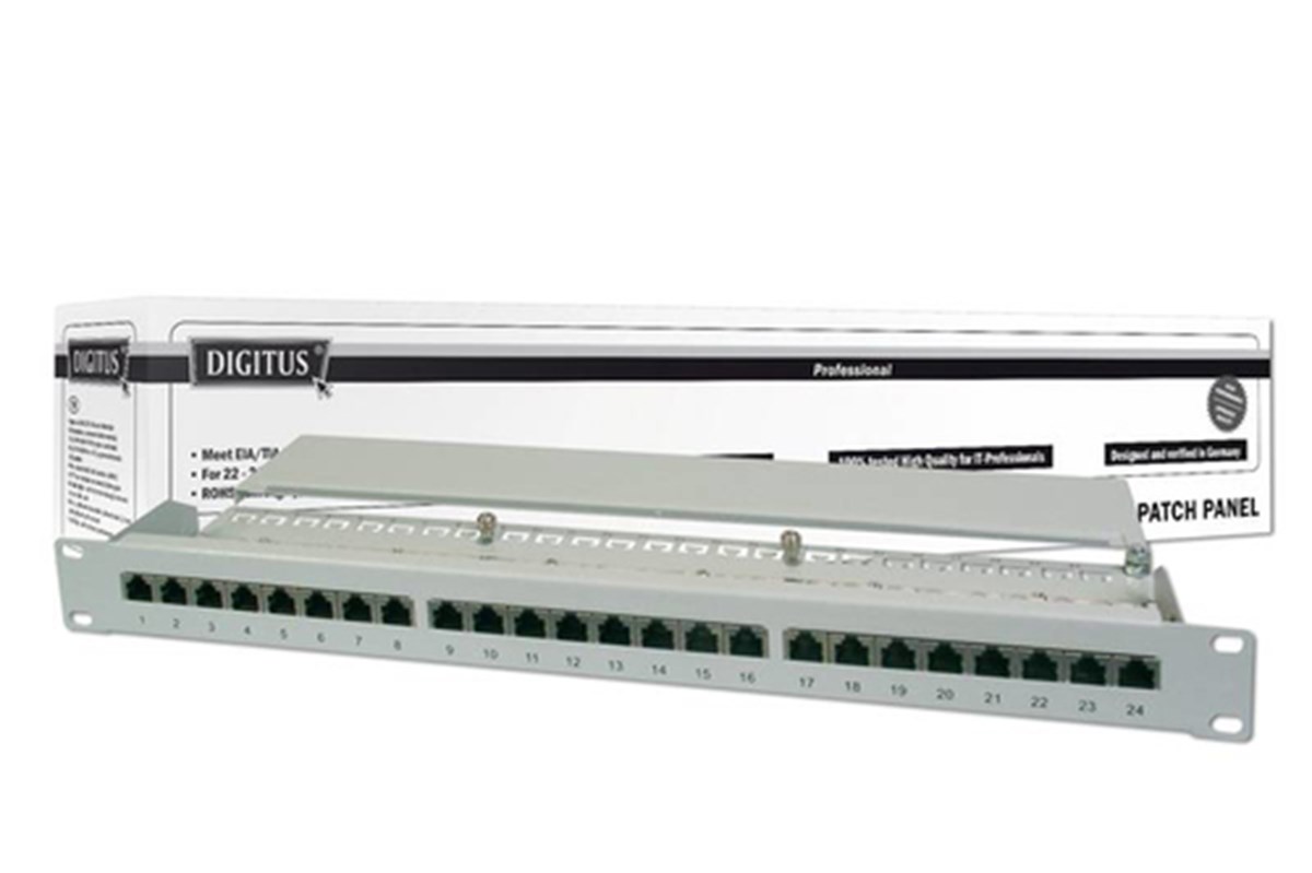 DIGITUS PANNELLO PATCH 19" SCHERMATO 16 PORTE 8 POLI RJ45 PER RETI CATEGORIA 6 - 1 UNITA GRIGIO