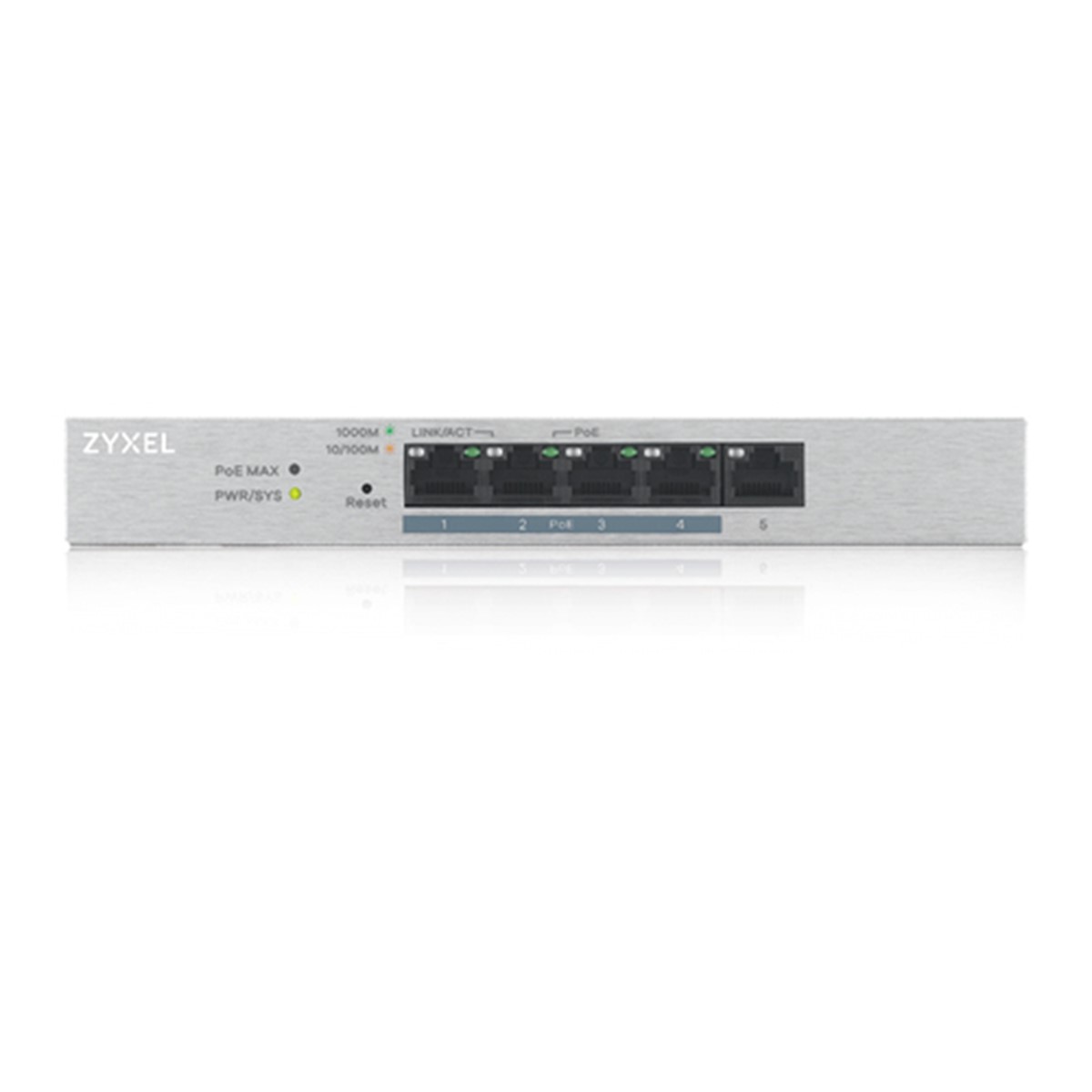 ZYXEL SWITCH UNMANAGED PLUS 5 PORTE GIGABIT (4 PoE), EASY MANAGEMENT PER VLAN, QoS, DESIGN SENZA VENTOLE, DESKTOP