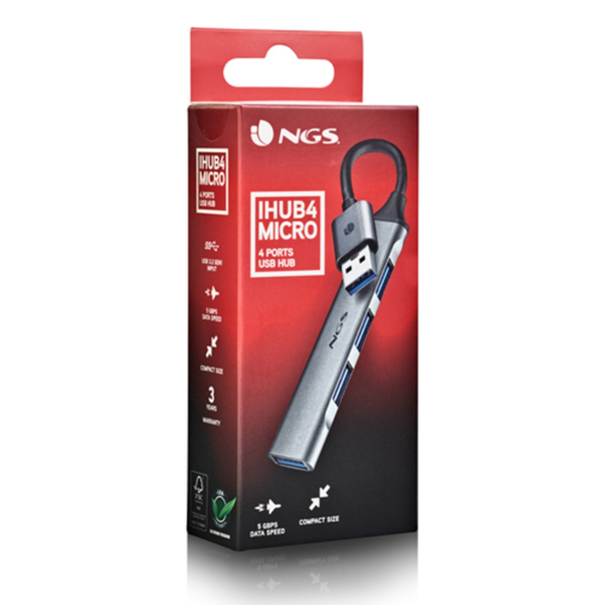 NGS MINI HUB 4 PORTE USB, 1 x USB 3.2 GEN1 E 3 x USB 2.0, PC E MAC