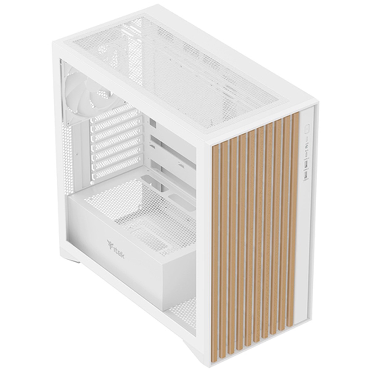 ITEK CASE WOODY, GAMING TOWER, ATX, 3X12CM BLACK FAN, 2XUSB3, TYPE-C,  WOOD FRONT, TEMP GLASS SIDE P