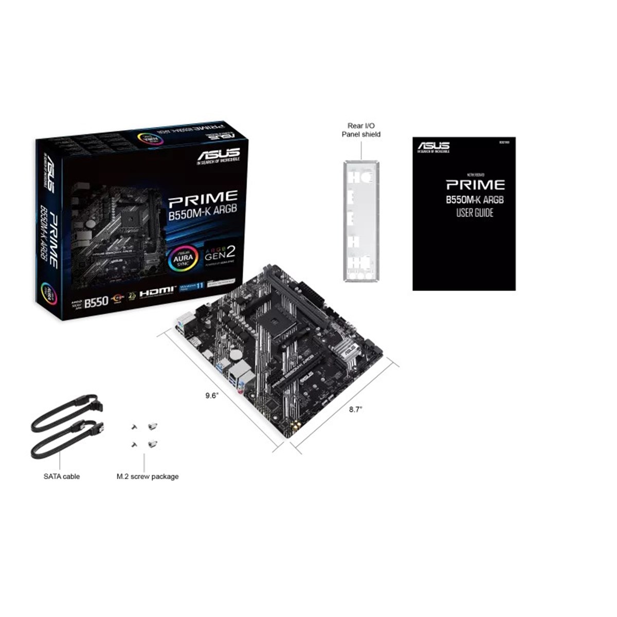 ASUS MB AMD B550, PRIME B550M-K ARGB, AM4 2DDR4, DP/HDMI, GLAN, DUAL M2, MATX, RGB, 90MB1GC0-M0EAY0