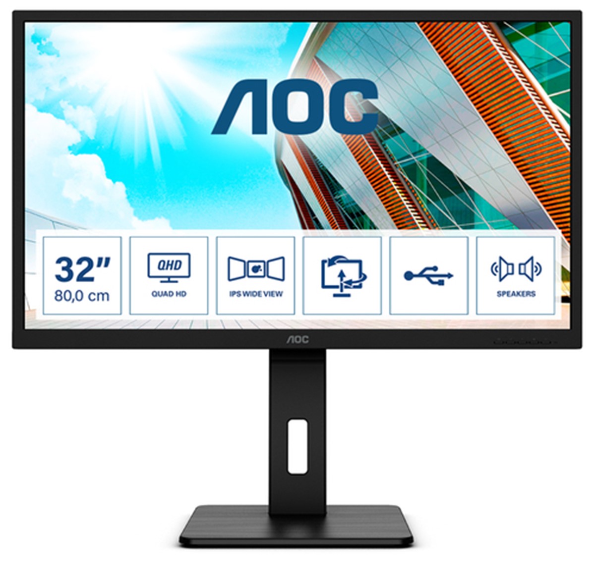 AOC MONITOR 31,5 LED IPS 2K QHD 16:9 250 CDM, USB-C, DP/HDMI, PIVOT, MULTIMEDIALE