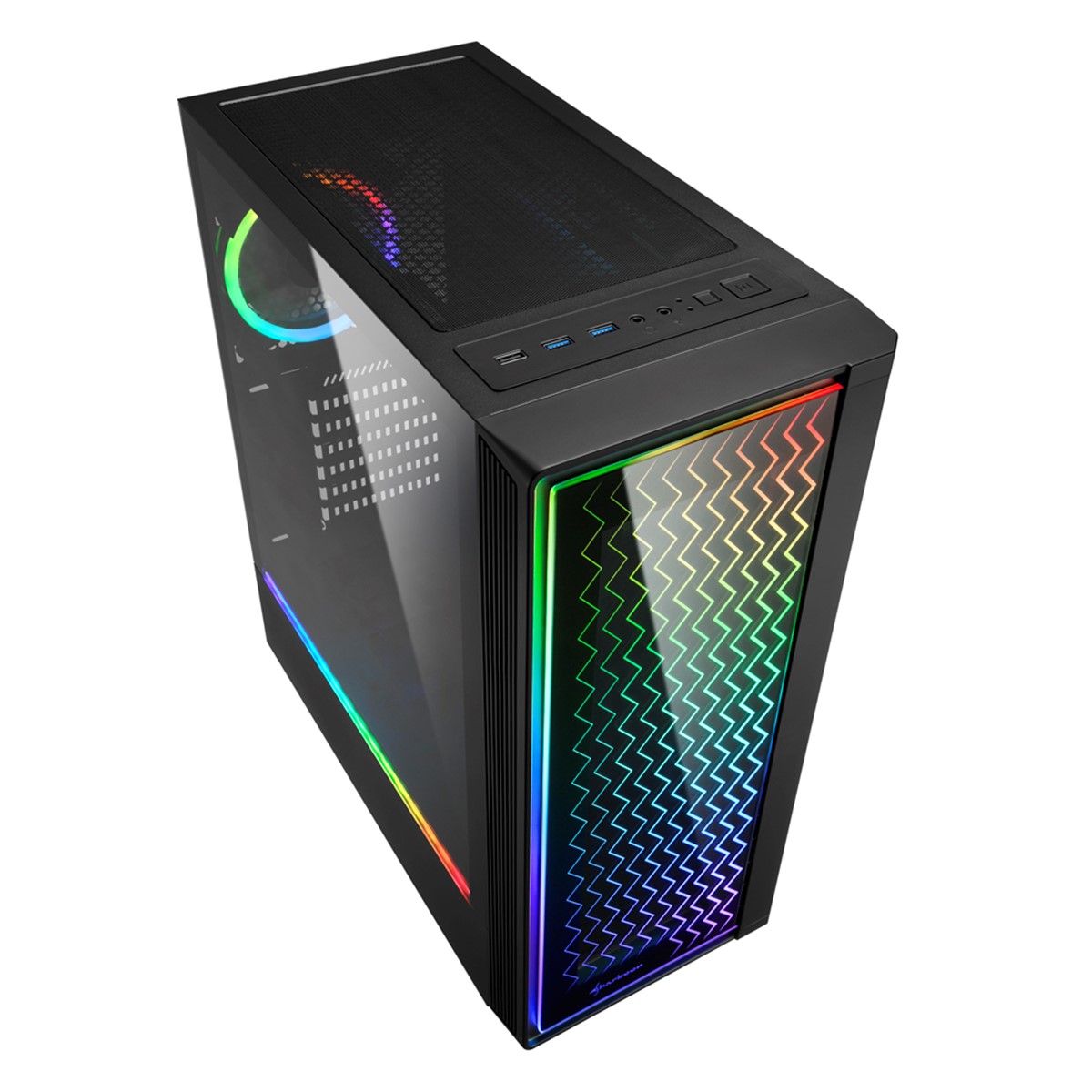 SHARKOON CASE RGB LIT 200, ATX, 7 SLOTS EXPANSION, 2 USB 3.0, 1 USB 2.0, DRIVE BAY 2X3.5 - 6X2.5, 1X120MM FAN